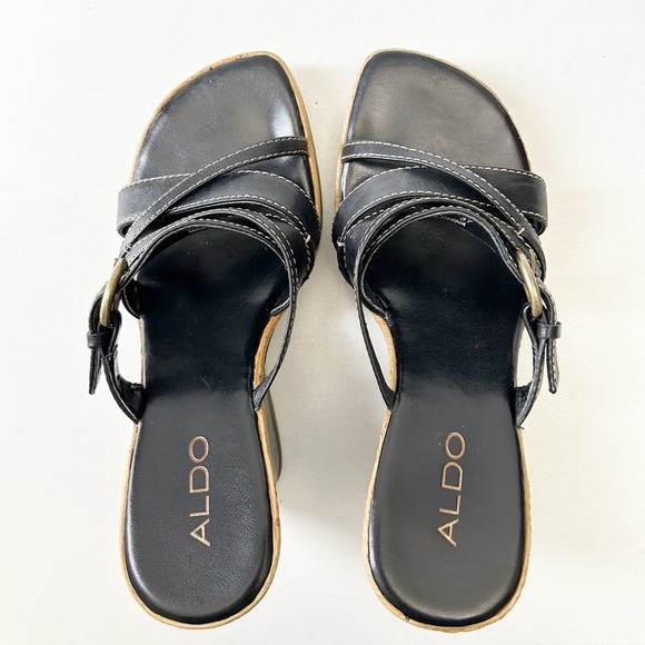 Aldo Black Strappy Wedge Sandals with Espadrille Detail Size 37 - Picture 9 of 16